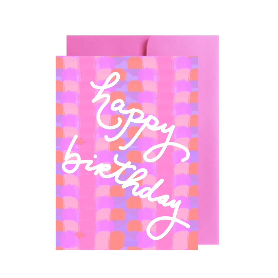 Pink Checker Happy Birthday Greeting Card