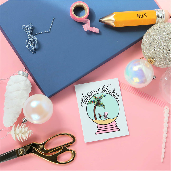 Warm Wishes Tropical Snow Globe Holiday Greeting Card