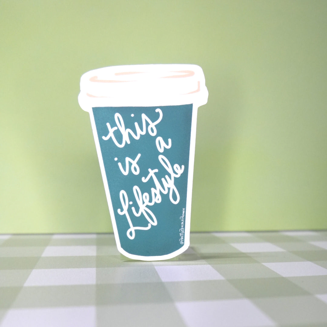 This is a Lifestyle Coffee Cup Vinyl Sticker