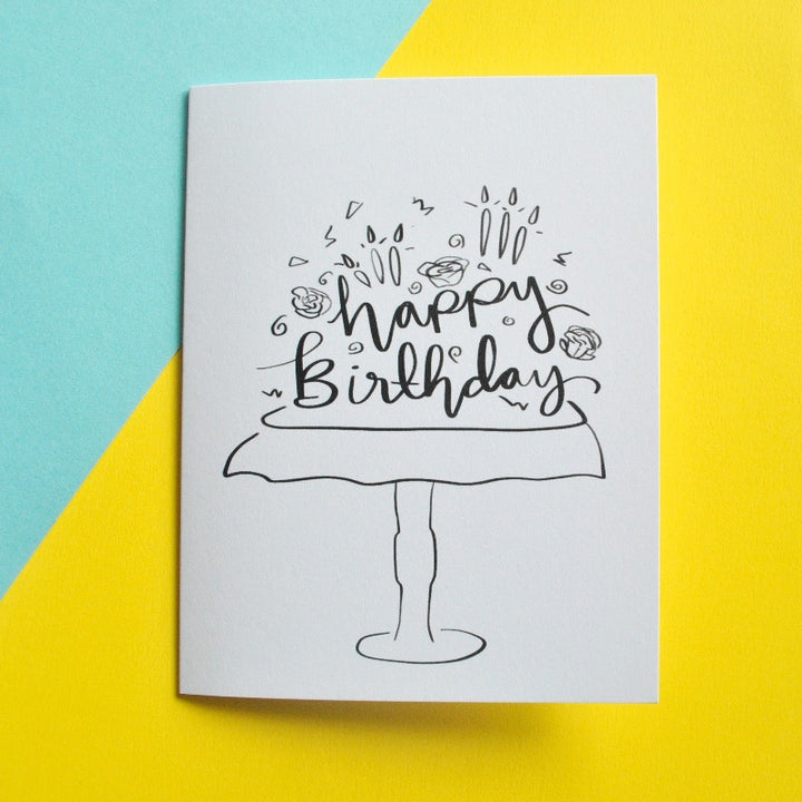 Black and White Cake Happy Birthday Card