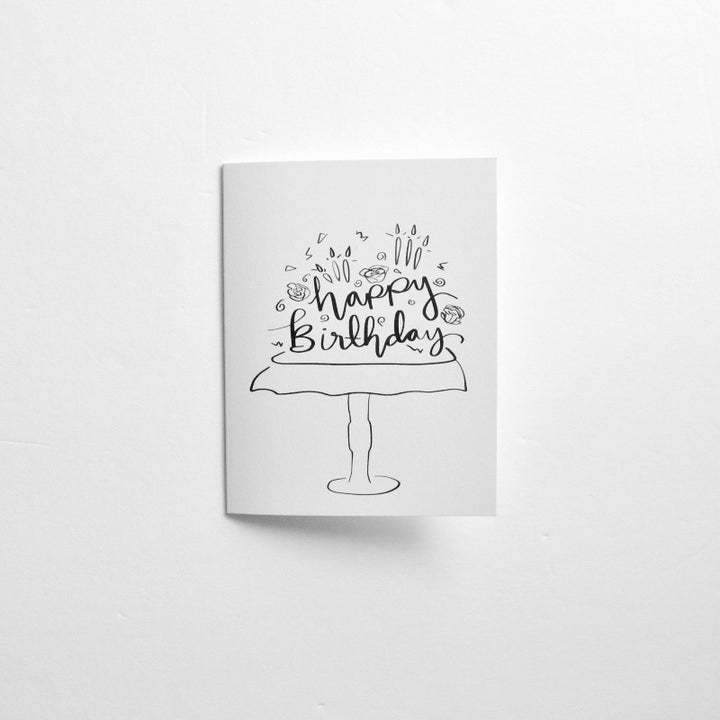 Black and White Cake Happy Birthday Card