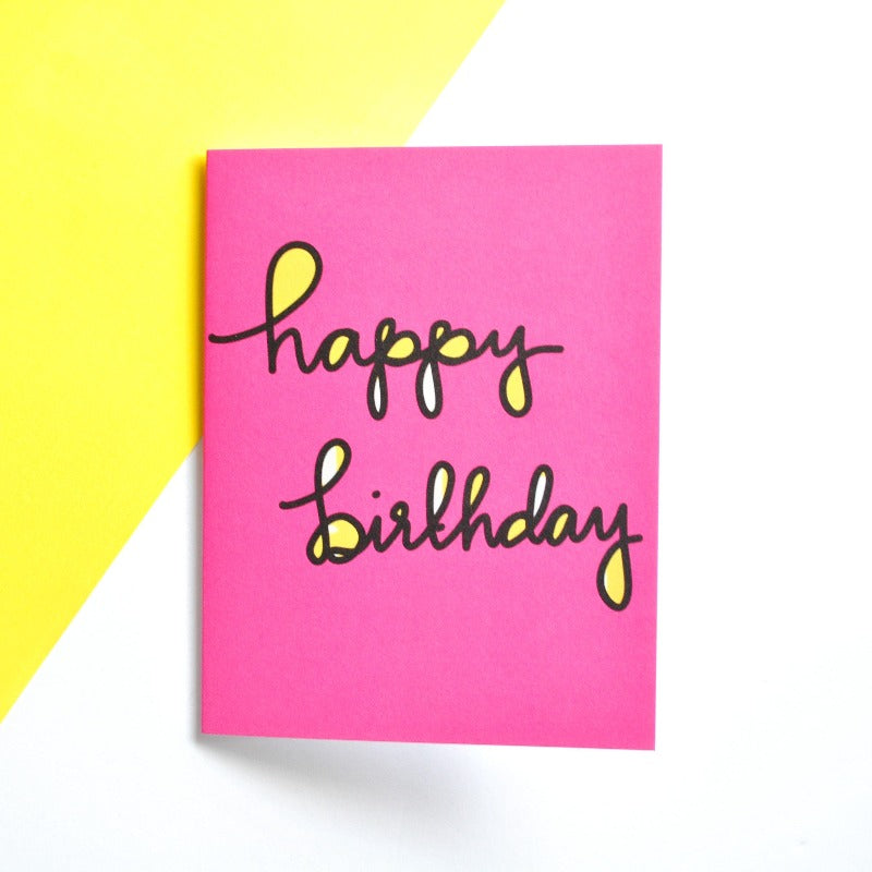 Hot Pink and Yellow Pop Happy Bithday Card
