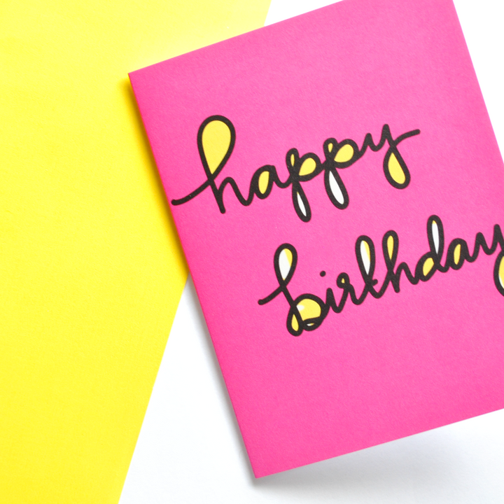 Hot Pink and Yellow Pop Happy Bithday Card