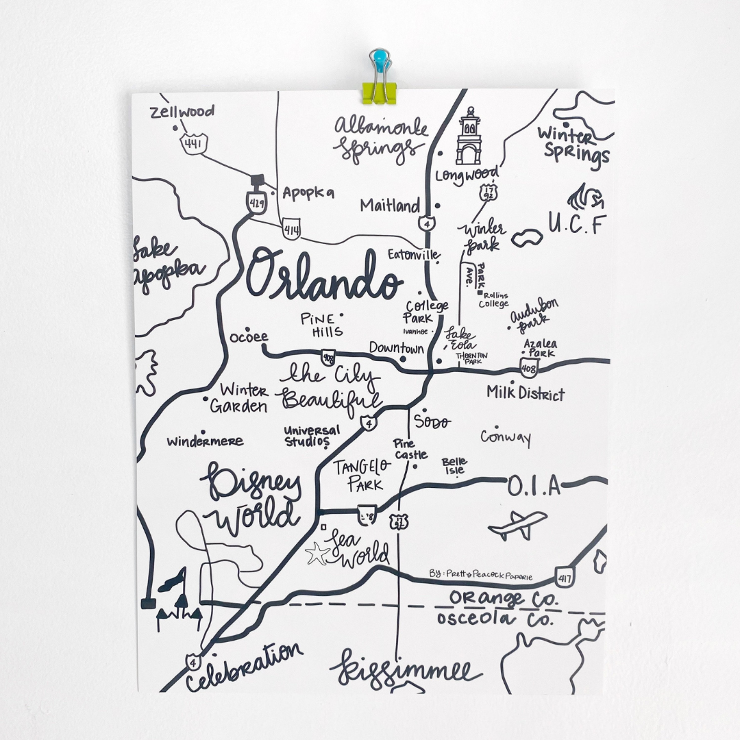 Orlando Map LARGE 11x14 Print