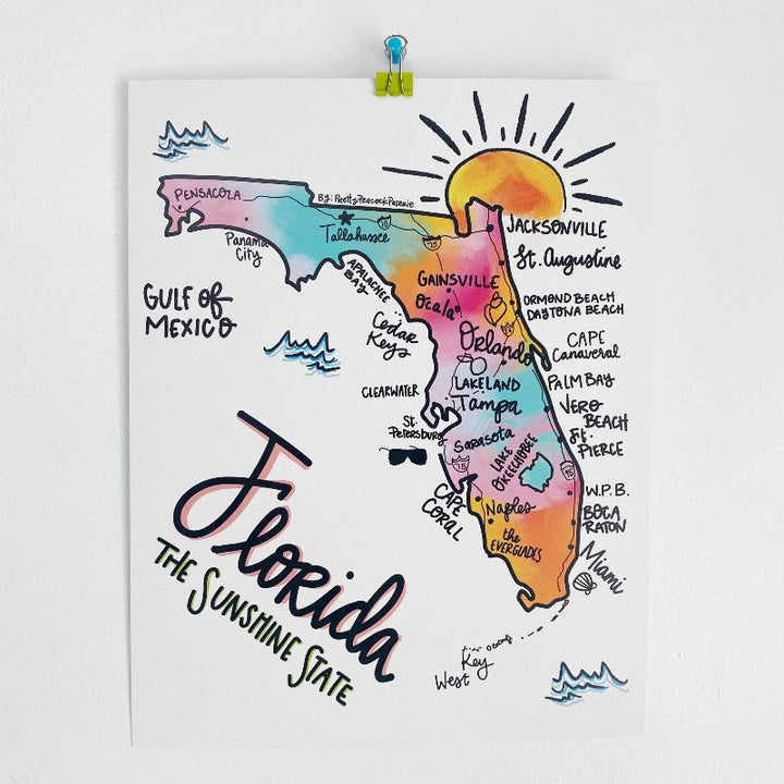Florida Map LARGE 11x14 Print